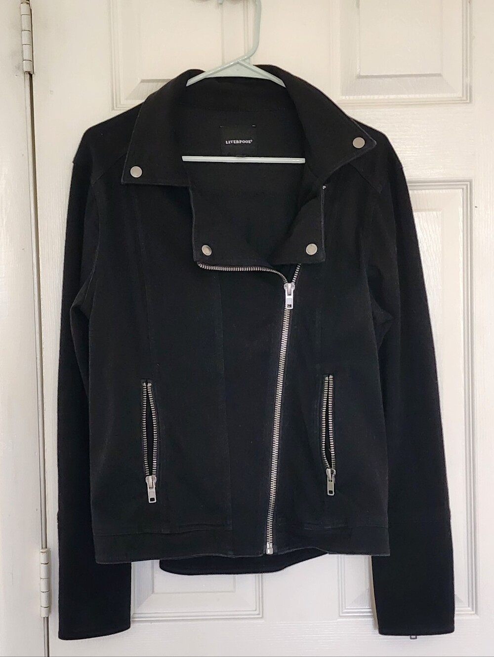 Liverpool Los Angeles Black Knit Moto Jacket Size Large Asymmetric Zip Stretch